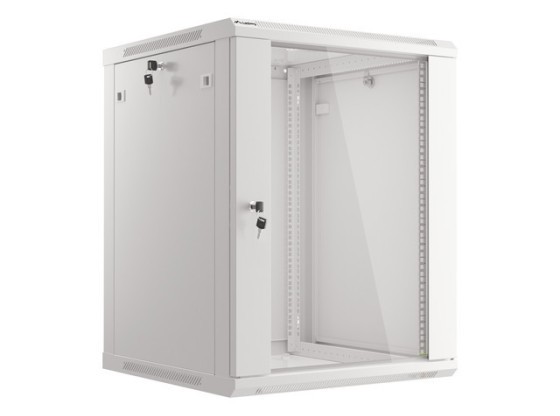 19" RACKOVÁ SKŘÍŇ PRO MONTÁŽ NA STĚNU 15U/600X600 (FLAT PACK) S PROSKLENÝMI DVEŘMI ŠEDÁ LANBERG V2