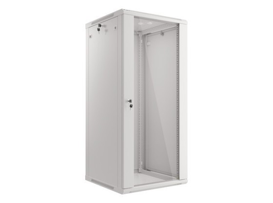 RACKOVÁ SKŘÍŇ 19" NÁSTĚNNÁ 27U/600X600 (FLAT PACK) S PROSKLENÝMI DVEŘMI ŠEDÁ LANBERG V2