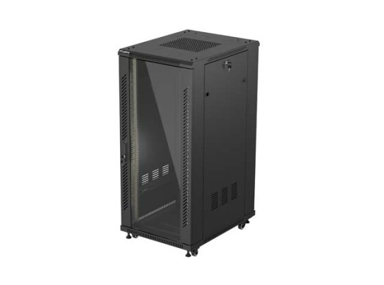19" VOLNĚ STOJÍCÍ RACKOVÁ SKŘÍŇ 27U/600X800 (FLAT PACK) S PROSKLENÝMI DVEŘMI ČERNÁ LANBERG