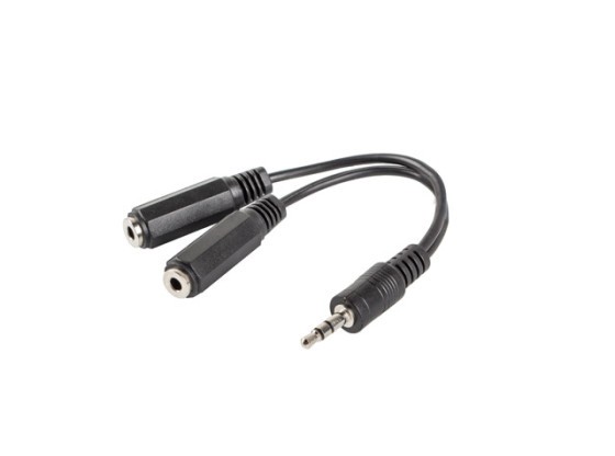 MINIJACK 3,5 MM(M) 3PIN->2X MINIJACK 3,5 MM(F) 3PIN ADAPTÉROVÝ KABEL 10 CM ČERNÝ LANBERG