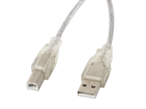 USB-A(M)-&gt;USB-B(M) 2.0 KABEL 1,8M TRANSPARENTNÍ FERITOVÝ LANBERG
