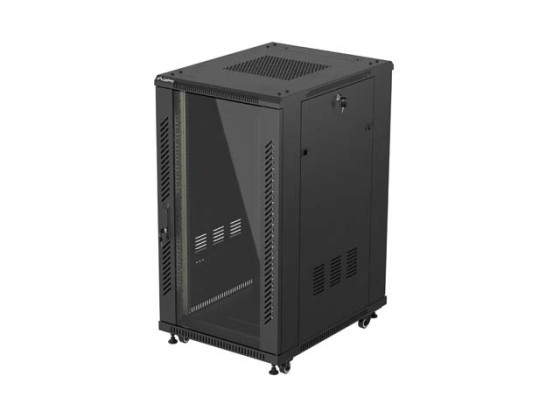 INSTALAČNÍ SKŘÍŇOVÝ ROZVADĚČ 19" 22U 600X800 ČERNÉ SKLENĚNÉ DVEŘE LANBERG (PLOCHÉ BALENÍ)