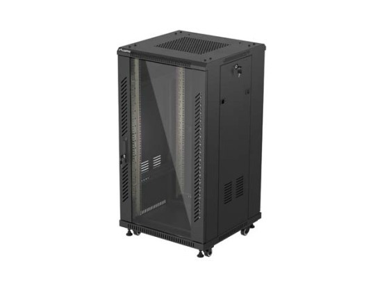 INSTALAČNÍ SKŘÍŇOVÝ ROZVADĚČ 19" 22U 600X600 ČERNÉ SKLENĚNÉ DVEŘE LANBERG (PLOCHÉ BALENÍ)