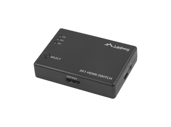 LANBERG 3X HDMI VIDEO PŘEPÍNAČ, ČERNÝ + PORT USB-C + DÁLKOVÉ OVLÁDÁNÍ V2