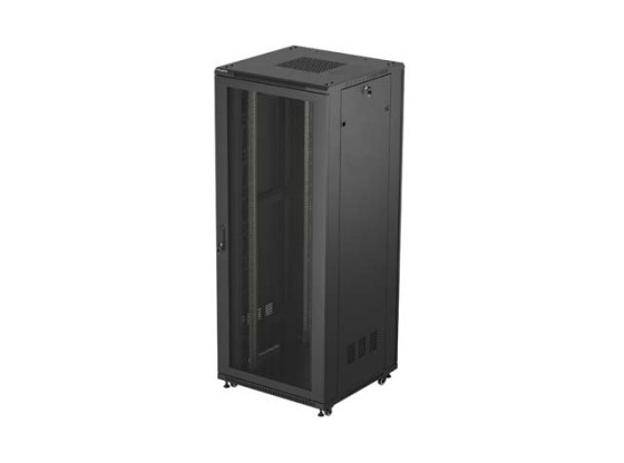 RACKOVÁ SKŘÍŇ 19" VOLNĚ STOJÍCÍ 42U/800X800 (FLAT PACK) SE SÍŤOVÝMI DVEŘMI ČERNÁ LANBERG