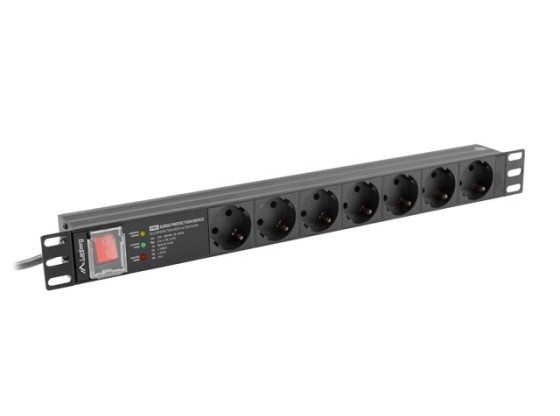NAPÁJECÍ DISTRIBUČNÍ JEDNOTKA (PDU) PRO 19" LANBERG 1U 16A 2M 7X SCHUKO ZÁSUVKY SPD-3MP ČERNÁ
