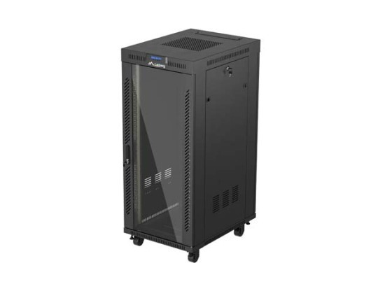 19" VOLNĚ STOJÍCÍ RACKOVÁ SKŘÍŇ 27U/600X800 (FLAT PACK) S PROSKLENÝMI DVEŘMI LCD ČERNÁ LANBERG V2
