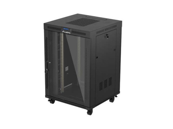19" VOLNĚ STOJÍCÍ RACKOVÁ SKŘÍŇ 22U/800X800 (FLAT PACK) S PROSKLENÝMI DVEŘMI LCD ČERNÁ LANBERG V2