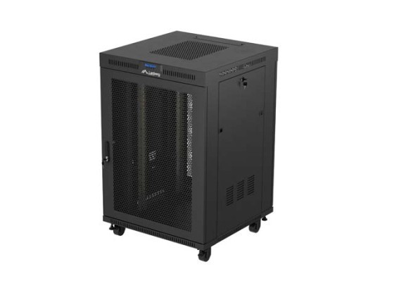 19" VOLNĚ STOJÍCÍ RACKOVÁ SKŘÍŇ 22U/800X800 (FLAT PACK) ČERNÁ S PROSKLENÝMI DVEŘMI LCD LANBERG V2