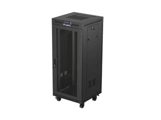 19" VOLNĚ STOJÍCÍ RACKOVÁ SKŘÍŇ 27U/600X600 (FLAT PACK) SE SÍŤOVANÝMI DVEŘMI LCD ČERNÁ LANBERG V2