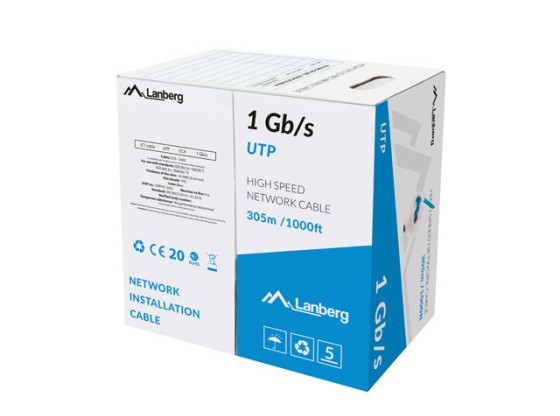 LAN KABEL 1GB/S 305M PEVNÝ CCA MODRÝ LANBERG