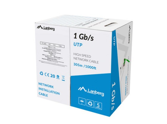 LAN KABEL 1GB/S 305M PEVNÝ CCA ZELENÝ LANBERG