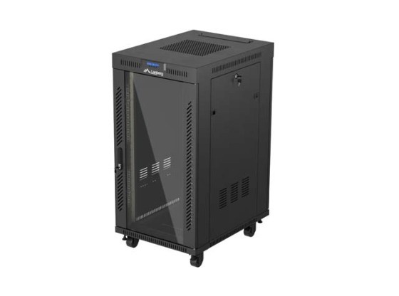 INSTALAČNÍ RACK 19" 22U 600X800 ČERNÉ SKLENĚNÉ DVEŘE LANBERG (PLOCHÉ BALENÍ) V2