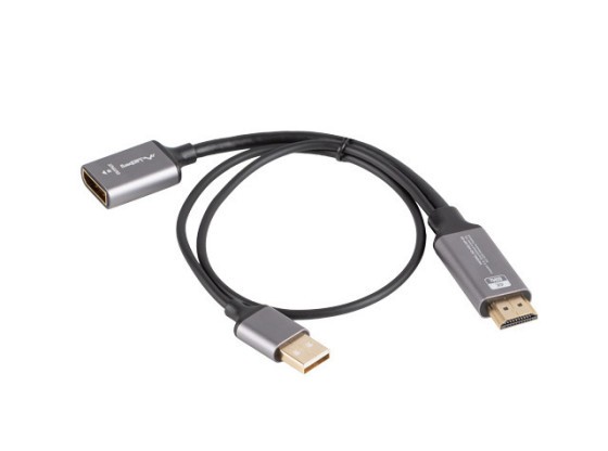 HDMI(M)->DISPLAYPORT(F) 4K ADAPTÉR NA KABELU 20CM STŘÍBRNÝ LANBERG