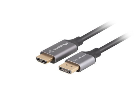 DISPLAYPORT(M) ->HDMI(M) KABEL 1M 4K ČERNÝ/STŘÍBRNÝ LANBERG