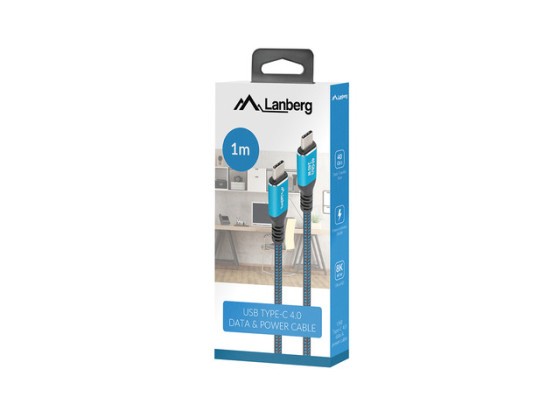 Kabel USB-C M/M USB4, 1 m, 240 W, 8K, 60 Hz, černý a modrý, balení LANBERG