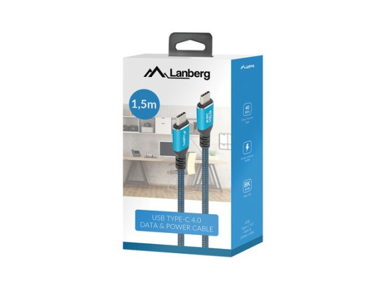 Kabel USB-C M/M USB4, 1,5 m, 240 W, 8K, 60 Hz, černý a modrý, balení LANBERG