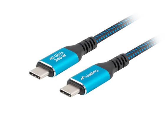 KABEL USB-C M/M USB4 0,5M 240W 8K 60HZ ČERNO-MODRÝ LANBERG