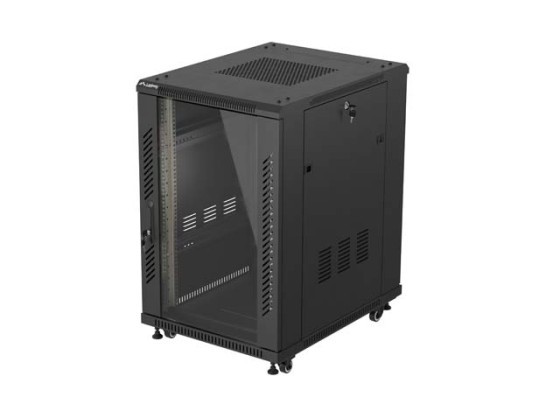 19" SAMOSTATNÁ RACKOVÁ SKŘÍŇ 18U/600×800 (V ROZLOŽENÉM BALENÍ) SE SKLENĚNÝMI DVEŘMI, ČERNÁ, LANBERG