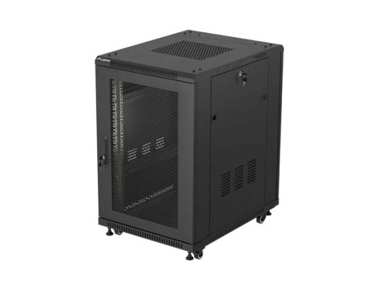 19" SAMOSTATNÁ RACKOVÁ SKŘÍŇ 18U/600×800 (V ROZLOŽENÉM STAVU) S MŘÍŽKOVÝMI DVEŘMI, ČERNÁ, LANBERG