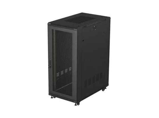 19" SAMOSTATNÁ RACKOVÁ SKŘÍŇ 27U/600×1000 (V ROZLOŽENÉM STAVU) S MŘÍŽKOVÝMI DVEŘMI, ČERNÁ, LANBERG