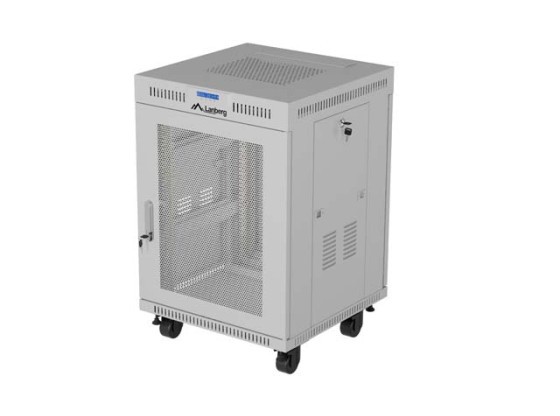 19" SAMOSTATNÁ RACKOVÁ SKŘÍŇ 15U/600×800 (V ROZLOŽENÉM STAVU) S MŘÍŽKOVÝMI DVEŘMI, LCD, ŠEDÁ, LANBERG