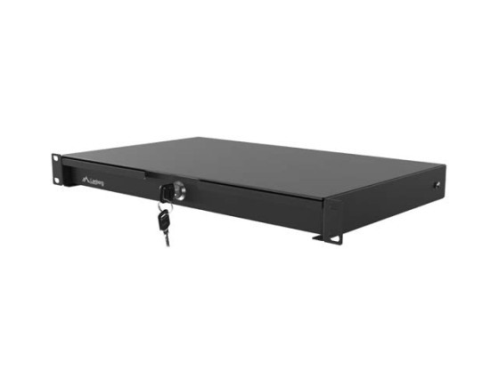 19" zásuvka 1U / 483 × 270 mm, maximální nosnost až 90 kg, 4bodové upevnění, černá, LANBERG