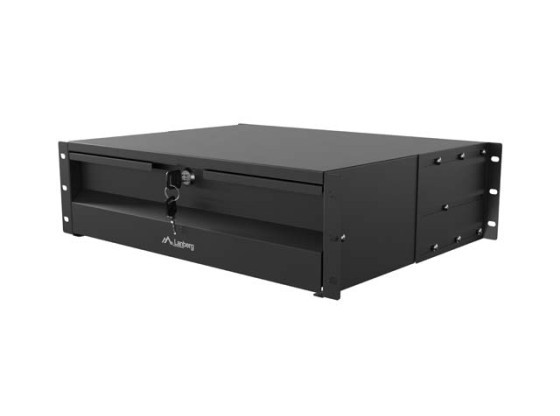19" zásuvka 3U / 483 × 360 mm, maximální nosnost až 90 kg, 4bodové upevnění, černá, LANBERG