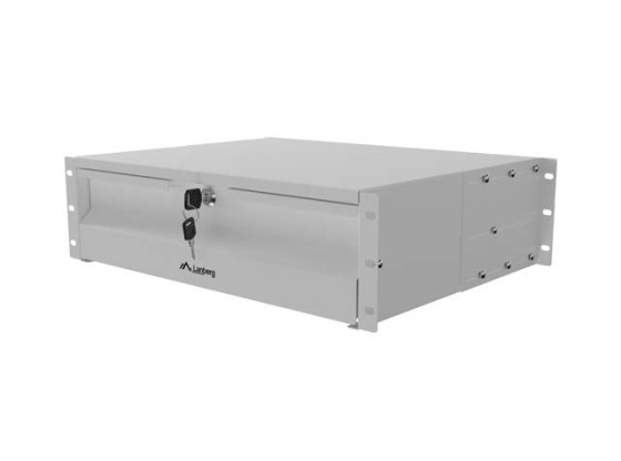 19" zásuvka 3U/483 × 360 mm, maximální nosnost až 90 kg, 4bodové upevnění, šedá, LANBERG