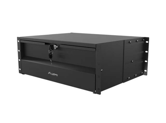 19" zásuvka 4U / 483 × 360 mm, maximální nosnost až 90 kg, 4bodové upevnění, černá, LANBERG