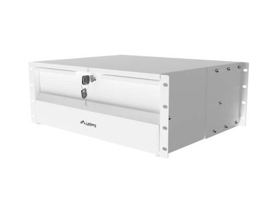 19" zásuvka 4U / 483 × 360 mm, maximální nosnost až 90 kg, 4bodové upevnění, šedá, LANBERG