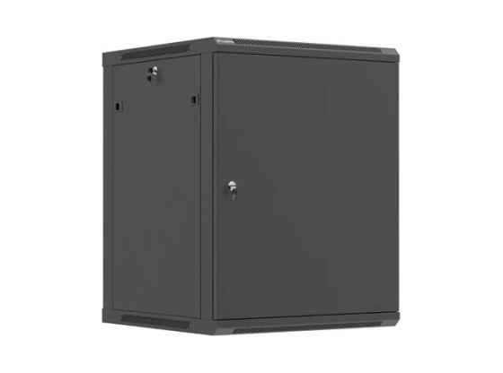 19" nástěnná racková skříň 15U/600×600 (v rozloženém stavu) s kovovými dvířky, černá, LANBERG