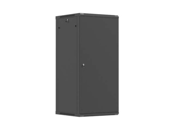 19" nástěnná skříň do racku, 27U, 600 × 600 (v rozloženém stavu) s kovovými dveřmi, černá, LANBERG