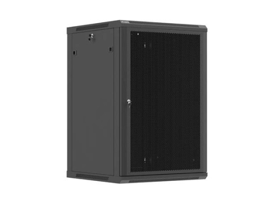 19" nástěnná racková skříň 18U/600×600 (v rozloženém stavu) s perforovanými dvířky, černá, LANBERG