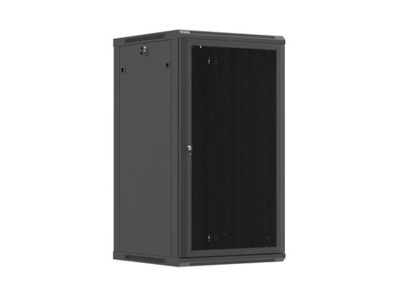 19" nástěnná skříň do racku, 22U/600×600 (v rozloženém stavu) s děrovanými dvířky, černá, LANBERG