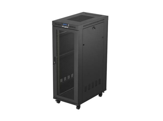 19" 32U 600x1000 černá podlahová skříň s perforovanými LCD dvířky od společnosti LANBERG (složená)