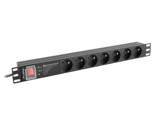 NAPÁJECÍ DISTRIBUČNÍ JEDNOTKA (PDU) PRO 19" LANBERG 1U 16A 2M 7X FRANCOUZSKÉ ZÁSUVKY SPD-3MP ČERNÁ