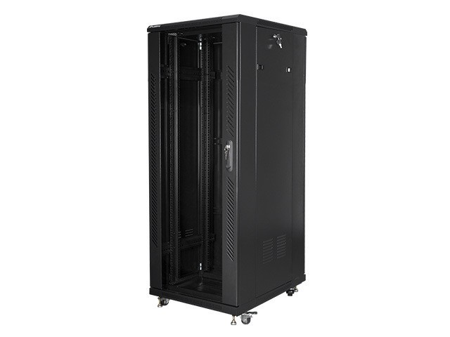19" VOLNĚ STOJÍCÍ RACKOVÁ SKŘÍŇ 32U/600X800 S PROSKLENÝMI DVEŘMI ČERNÁ LANBERG (SMONTOVANÁ)