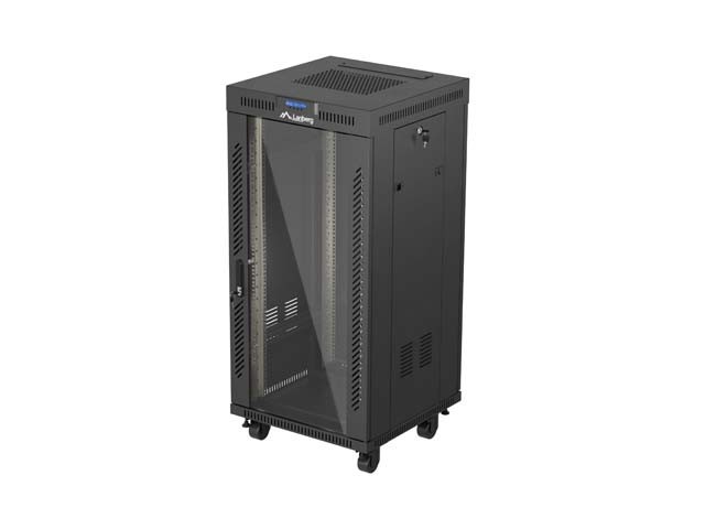 INSTALAČNÍ RACK 19" 24U 600X600 ČERNÉ SKLENĚNÉ DVEŘE LCD LANBERG (FLAT PACK) V2