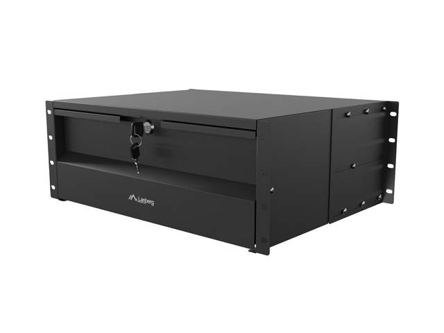 19" zásuvka 4U / 483 × 360 mm, maximální nosnost až 90 kg, 4bodové upevnění, černá, LANBERG